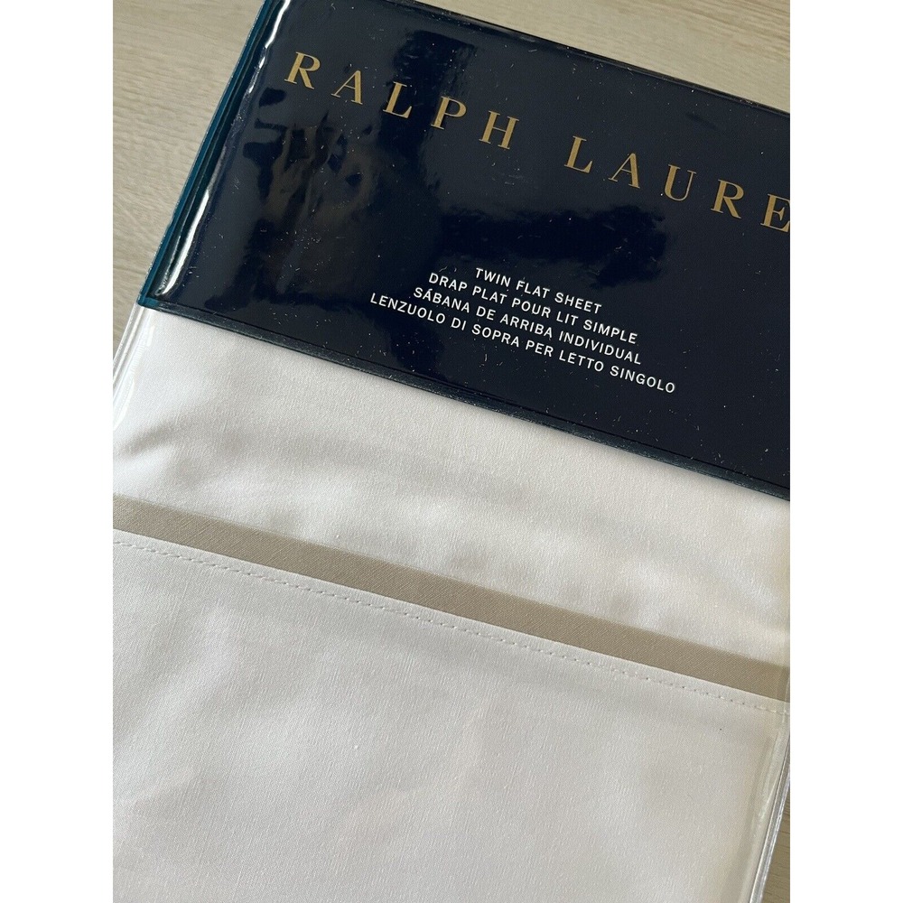 Ralph Lauren Palmer Home Bedding Flat Sheet White Pale Flannel Grey TWIN